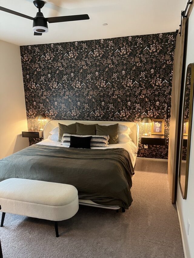 Wallpaper installation in a bedroom