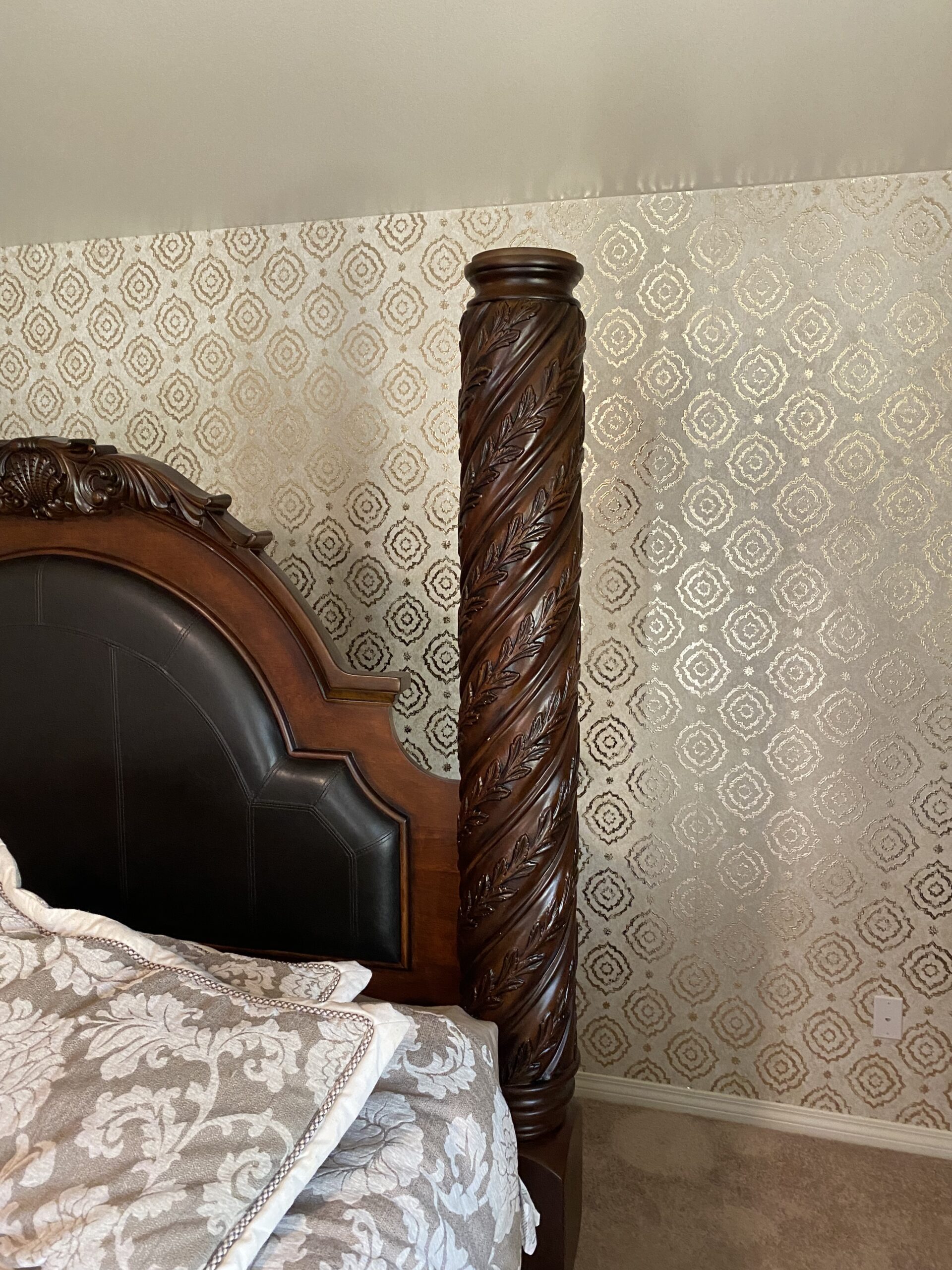 Wallpaper installation in a bedroom